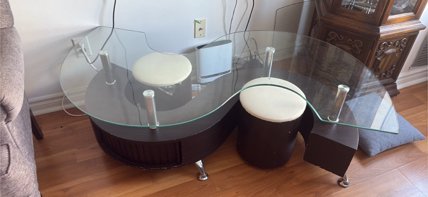 Glass Top Coffee Table with Stools