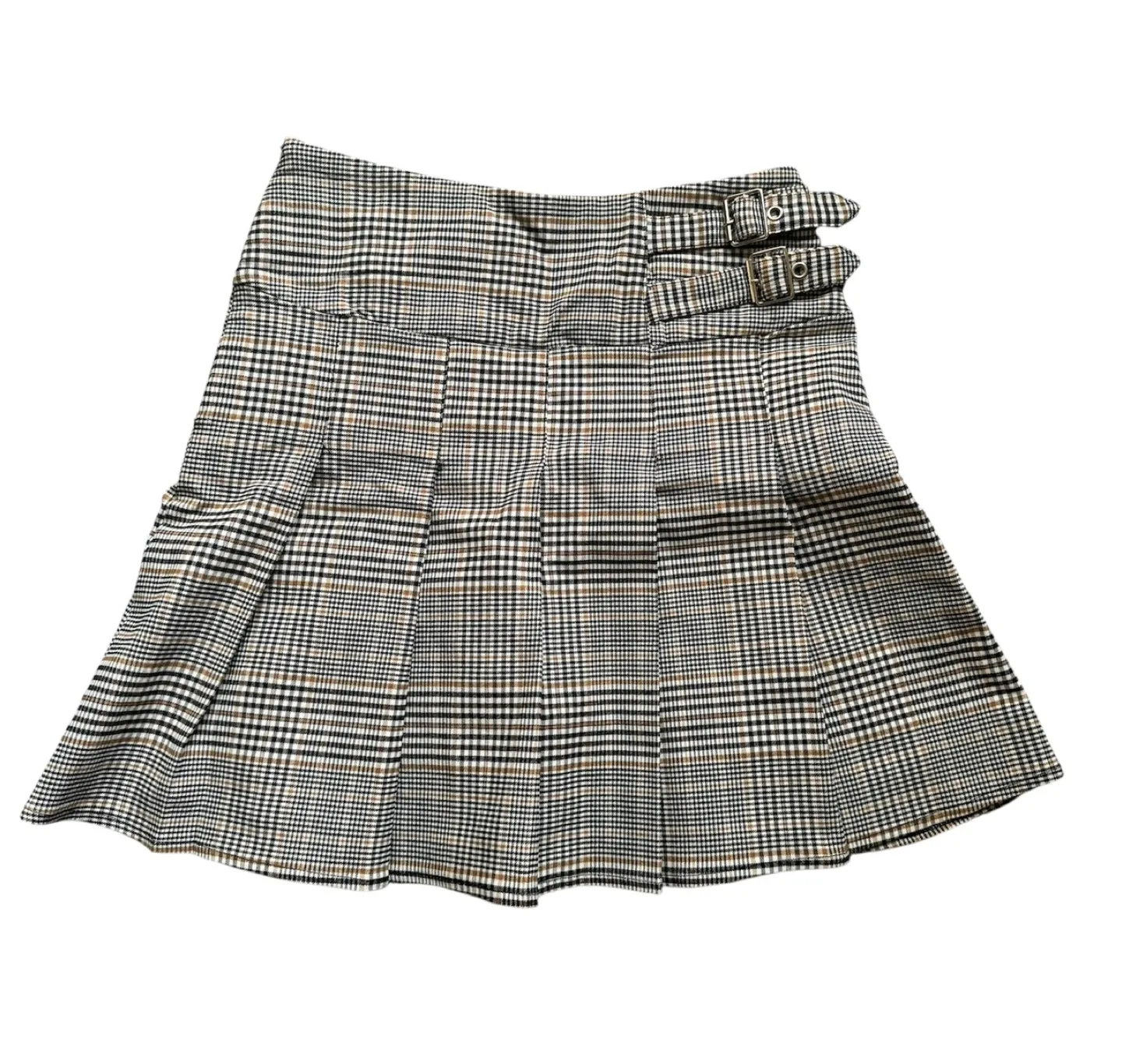 NEW Designer Plaid Pleated Mini Skirt with Buckle Detail thumbnail