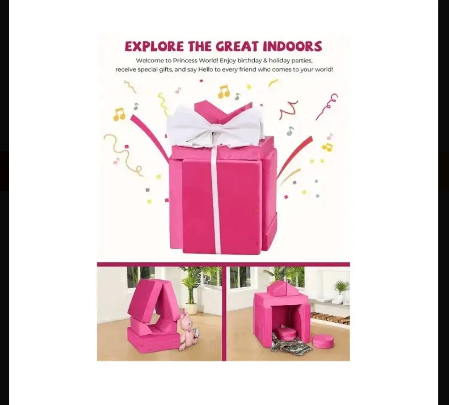 Kids' Foam Play Couch - Pink Velvet Cover image indicator(2)