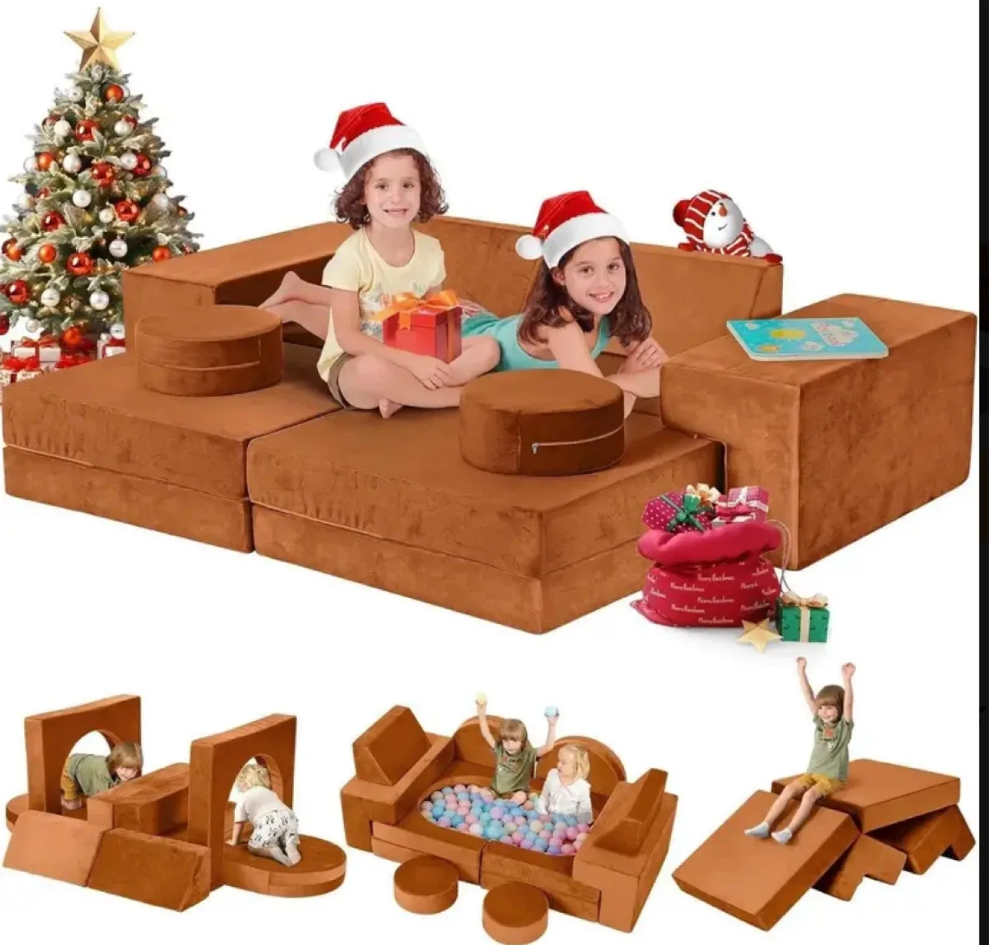 Kids' Foam Play Couch - Pink Velvet Cover image indicator(5)