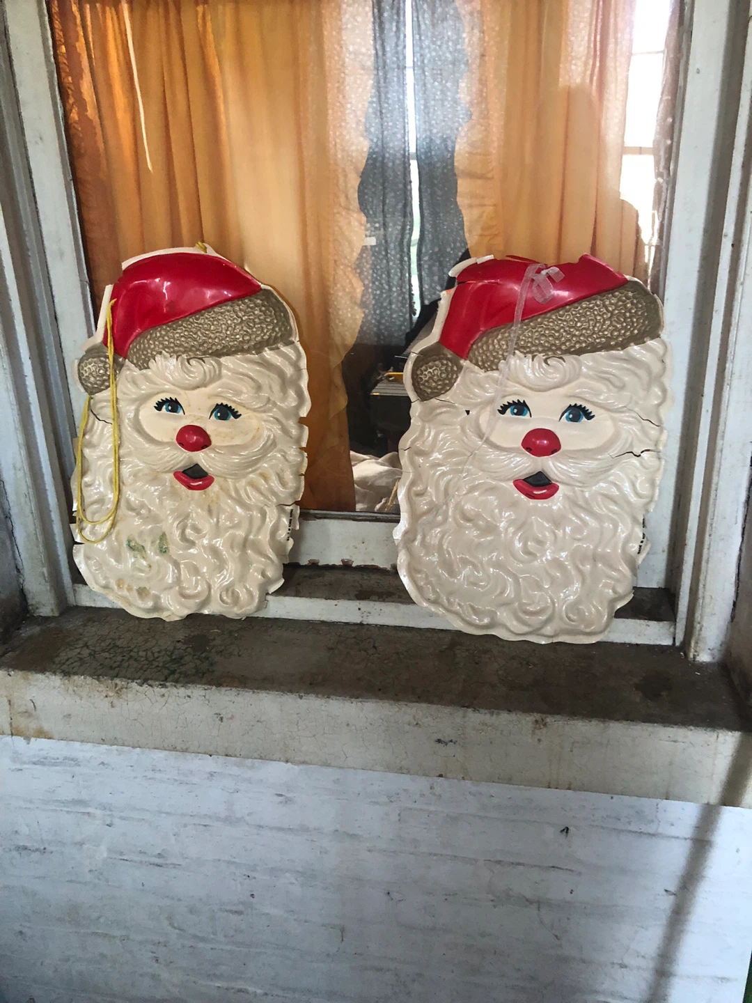 Two Vintage Santa Face Blow Mold Decorations - photo 2