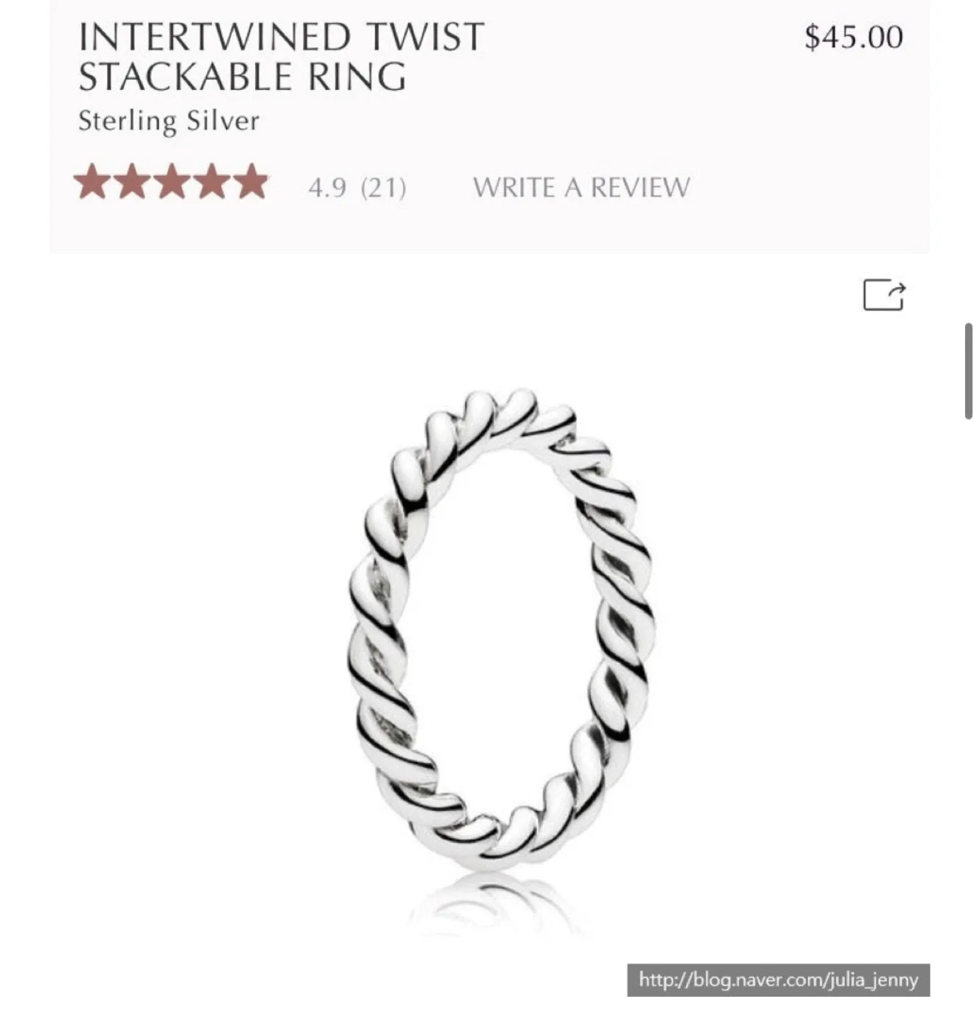 Pandora Intertwined Twist Sterling Silver Ring image indicator(3)