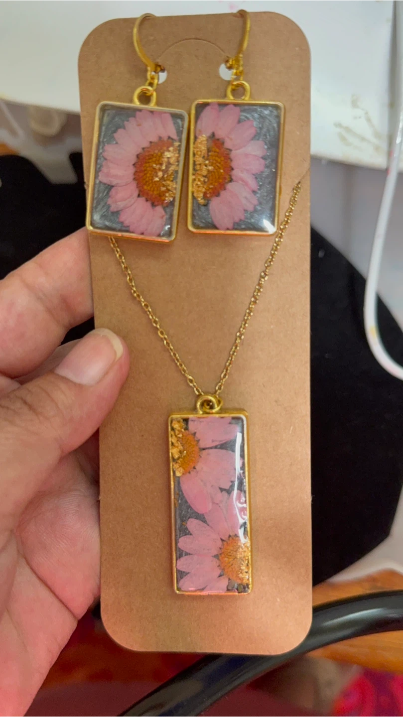 Real Floral Necklace and Earrings handmade Set - photo 2
