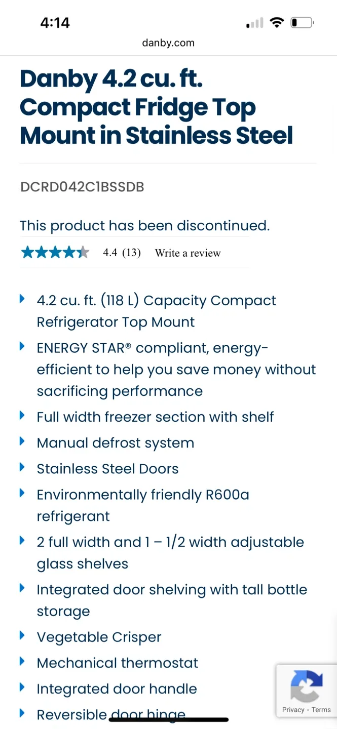 Danby 4.2 cu. ft. Compact Fridge Top Mount - Stainless Steel image indicator(4)