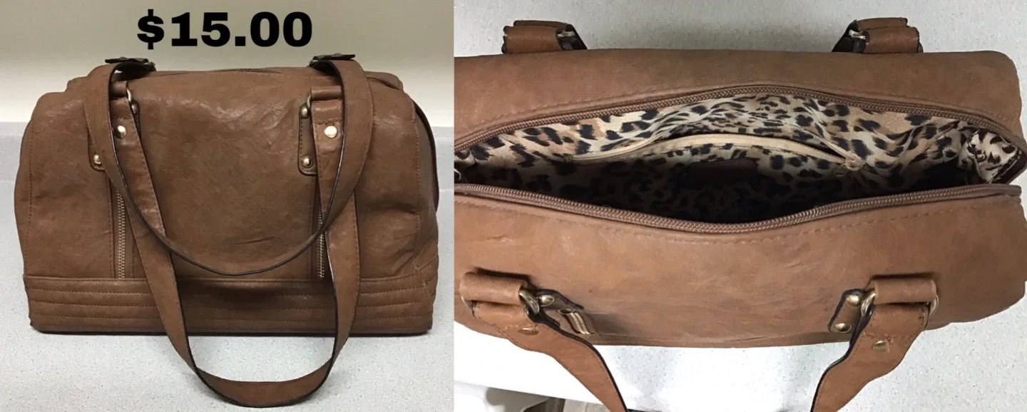 Brown Faux Leather Satchel Bag thumbnail