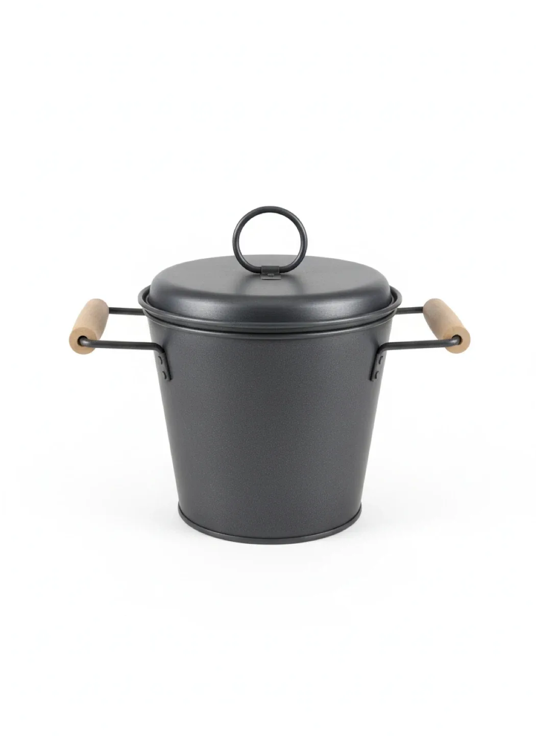 Gray Metal Bucket with Lid and Wood Handles thumbnail