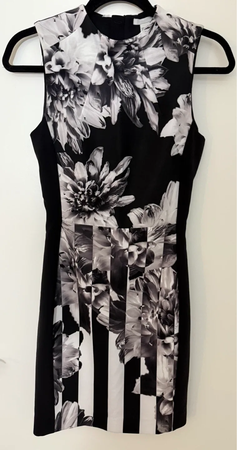 H&M Black/White Floral Dress - Size 6 thumbnail