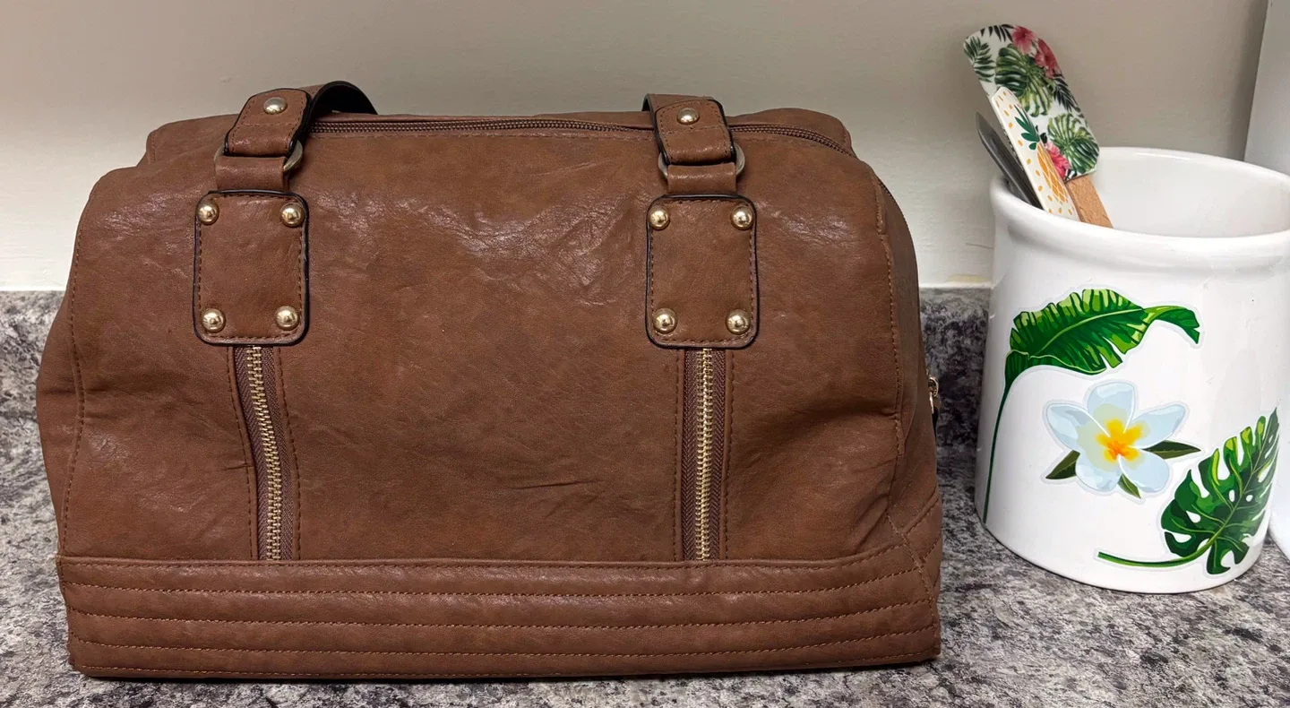 Brown Faux Leather Satchel Bag image indicator(2)
