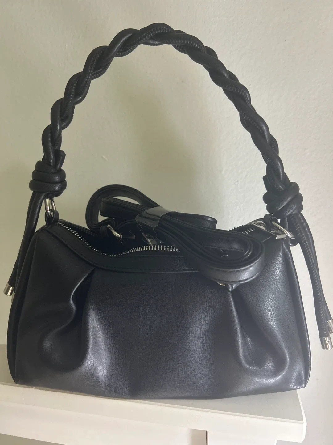 Black Handbag with Braided Strap thumbnail