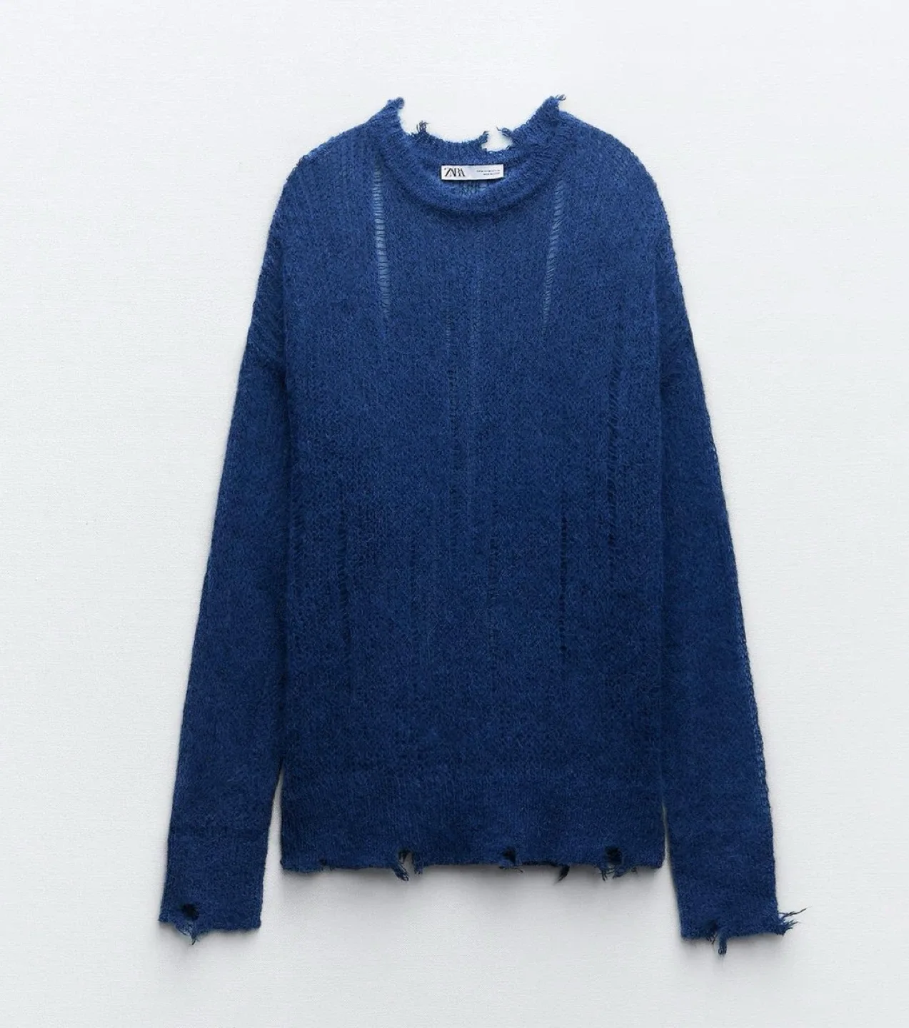Zara Blue Mohair Blend Distressed Sweater ! thumbnail
