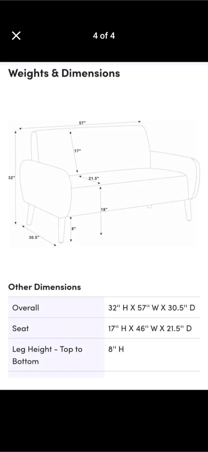 Grey Loveseat Sofa - 57" Wide image indicator(4)