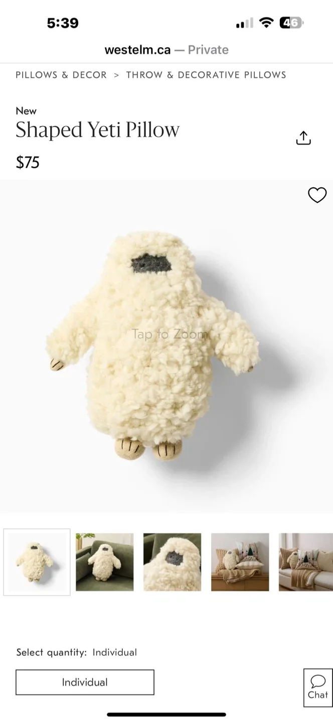 West Elm Shaped Yeti Pillow - Wool Alabaster image indicator(3)