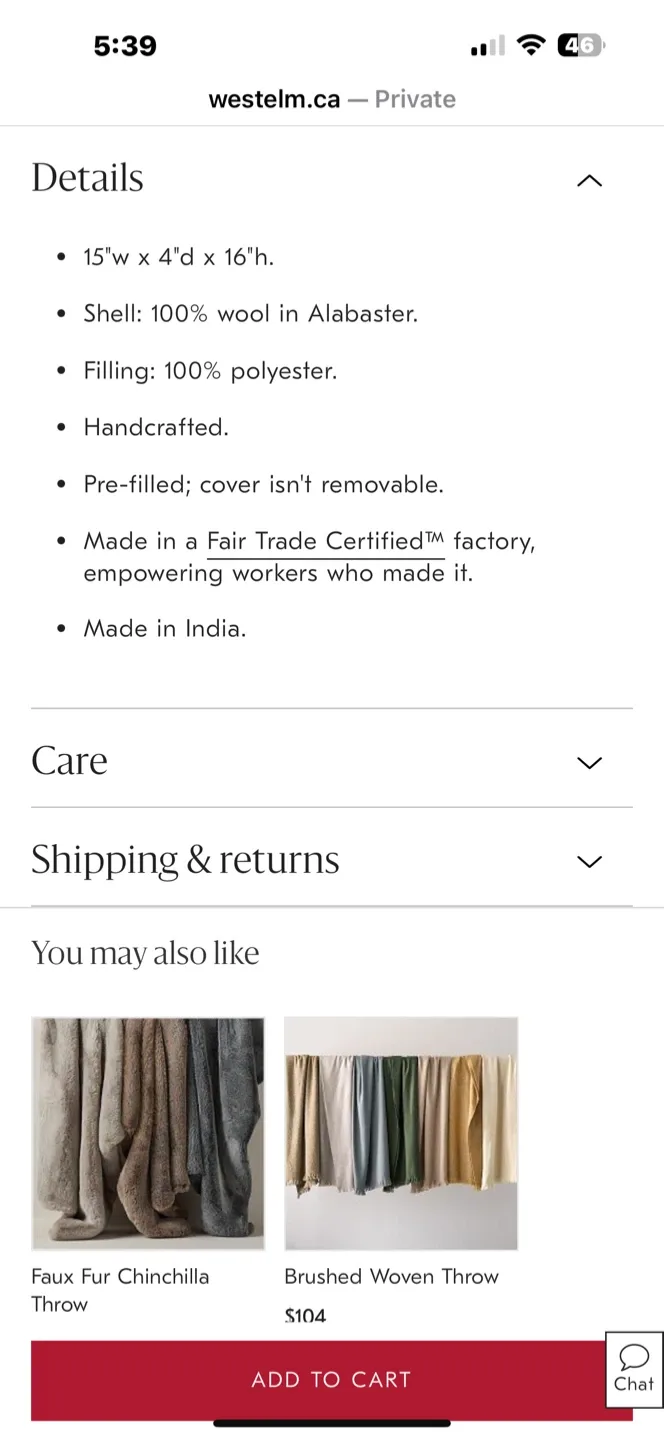 West Elm Shaped Yeti Pillow - Wool Alabaster image indicator(4)