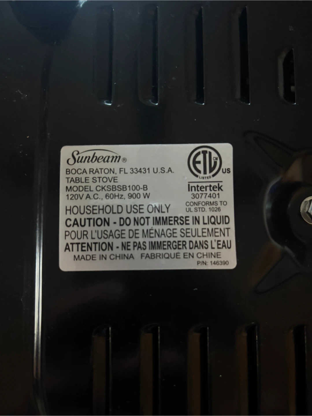 Sunbeam CKSBSB100-B Table Stove - photo 3