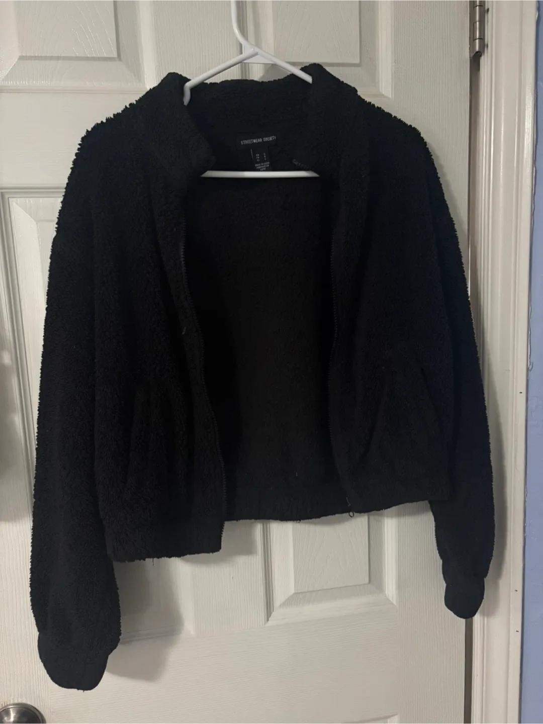 Streetwear Society Black Fuzzy Jacket - Size S