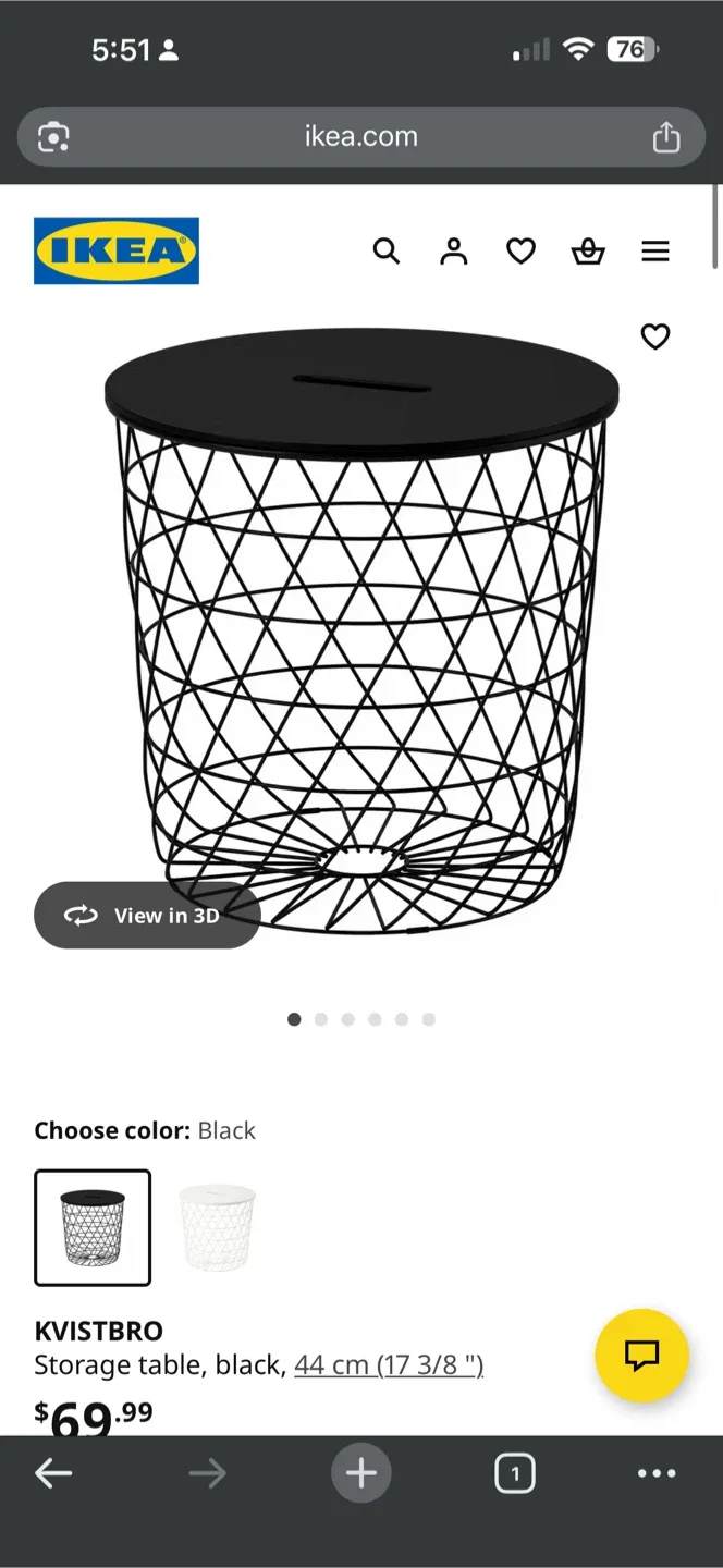 IKEA Kvistbro Storage Table - Black, 44cm thumbnail