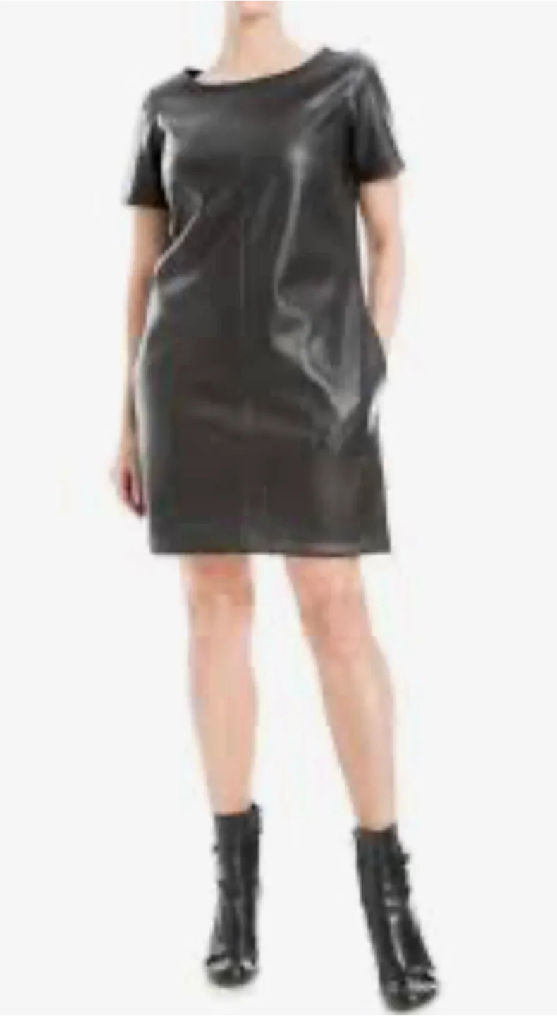 Max Studio Faux Leather Short Sleeve Dress - Black thumbnail