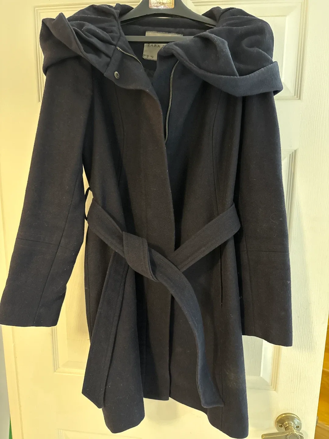 Zara Basic Black Wool Coat Size M thumbnail