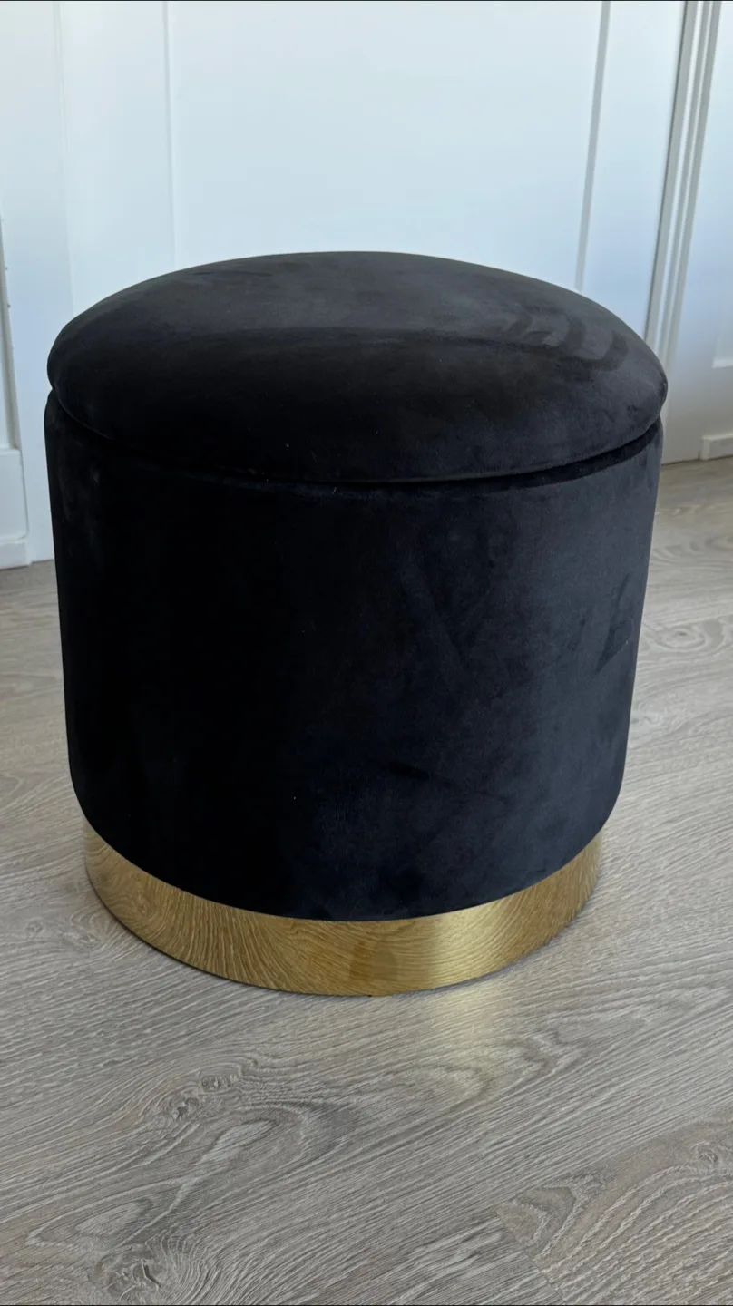 Black Velvet Storage Ottoman with Gold Base thumbnail