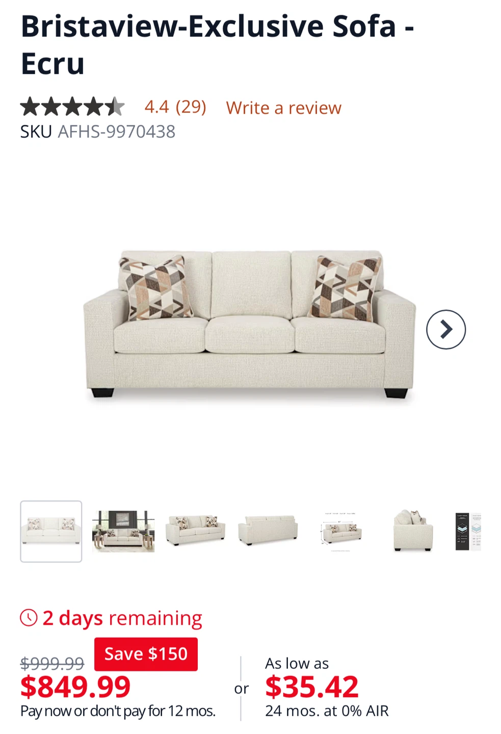 Bristaview Ecru Sofa - Excellent Condition! - photo 3