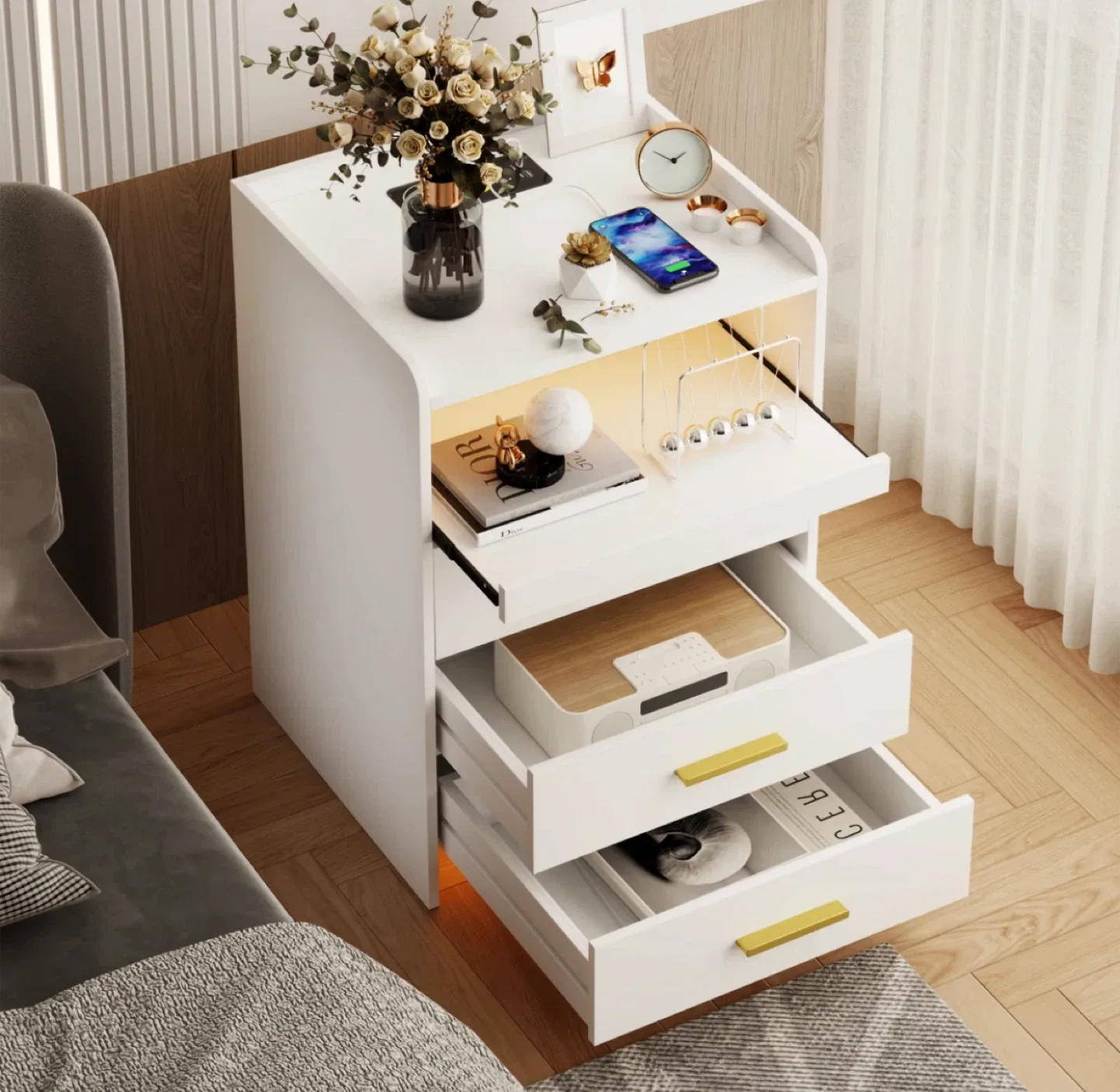 White Nightstand with USB Charging Station image indicator(3)