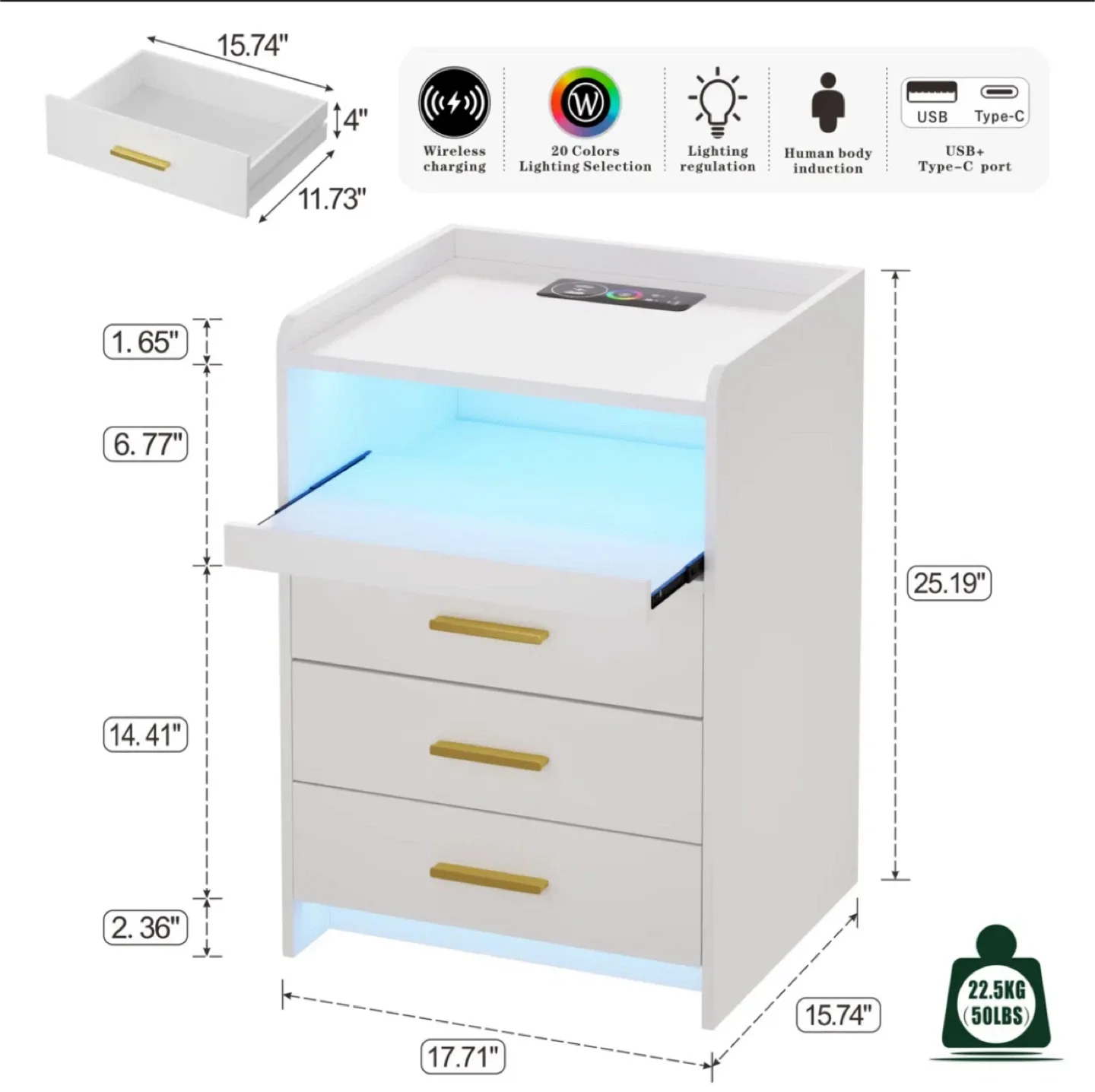 White Nightstand with USB Charging Station image indicator(4)