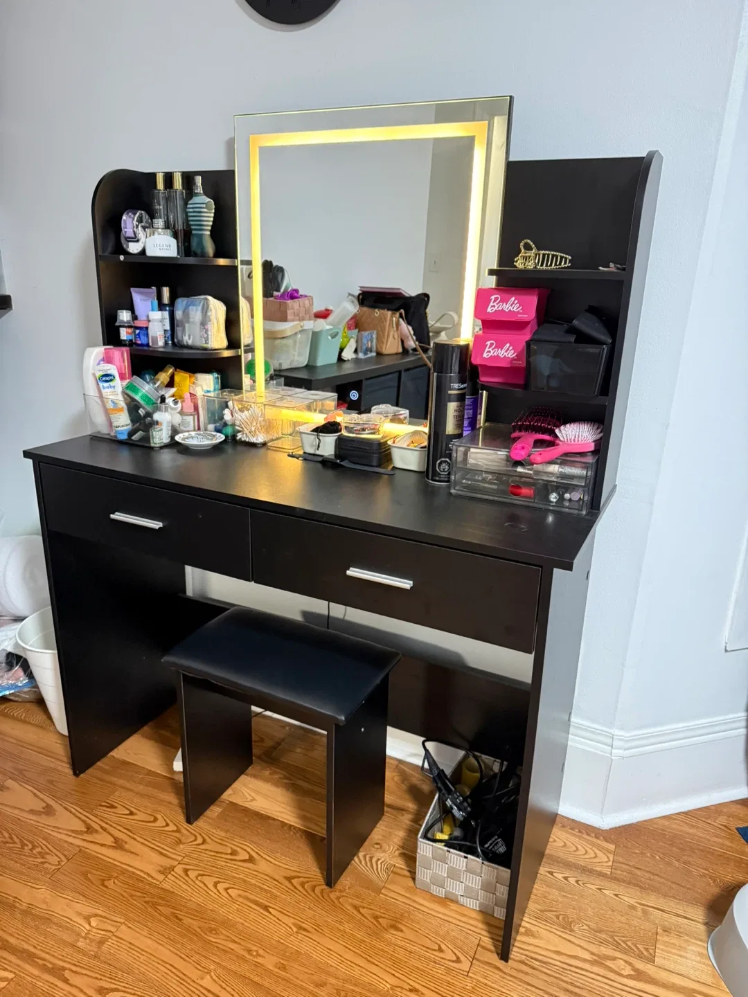Black Vanity Makeup Table with Lighted Mirror & Stool image indicator(2)