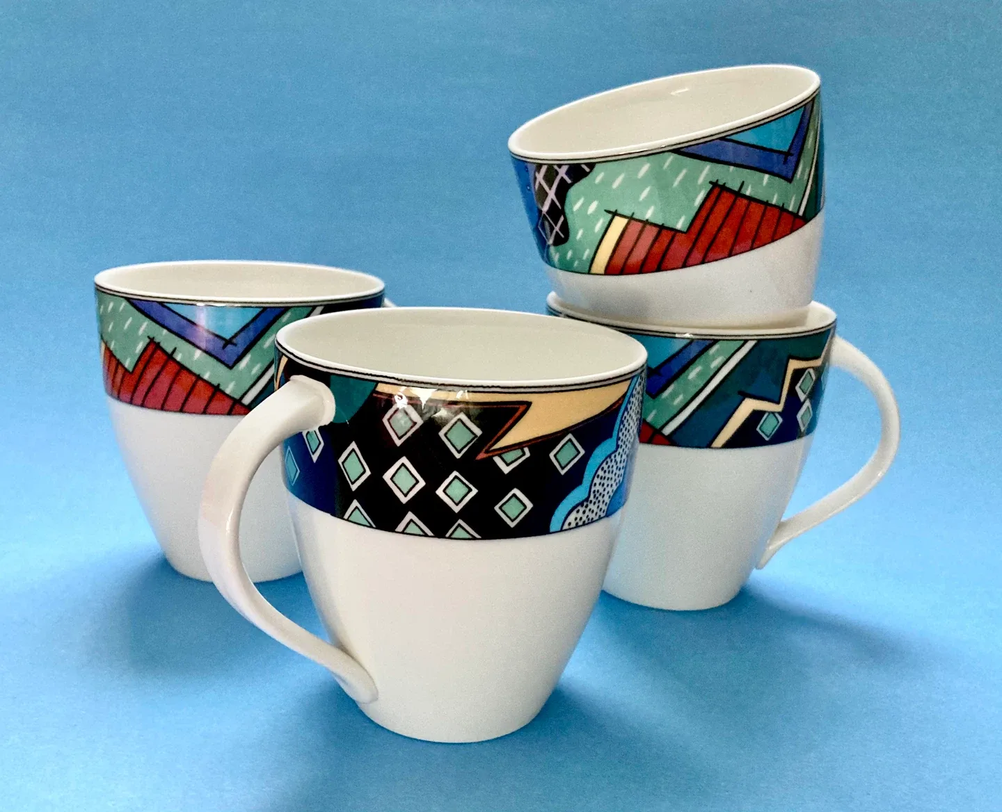 Vintage Postmodern Set of 4 Mugs 1990s thumbnail