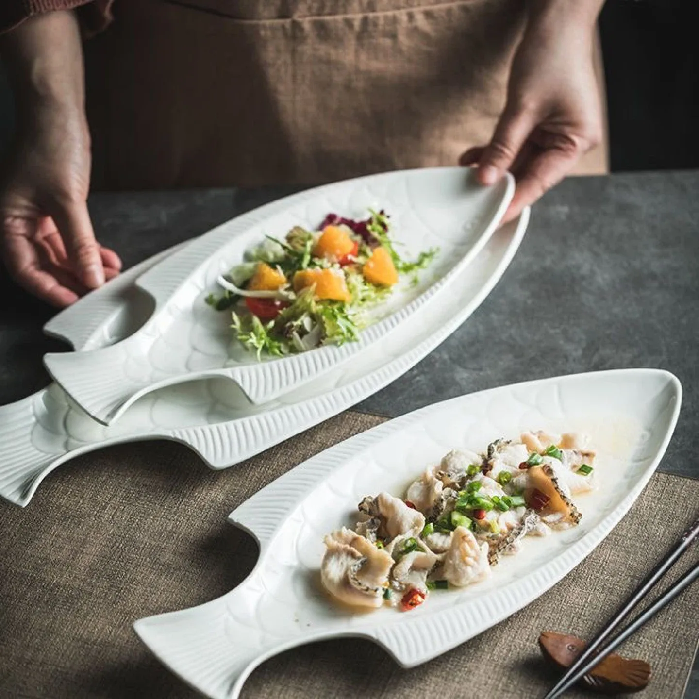 Fish Shaped Serving Plate - White Ceramic thumbnail