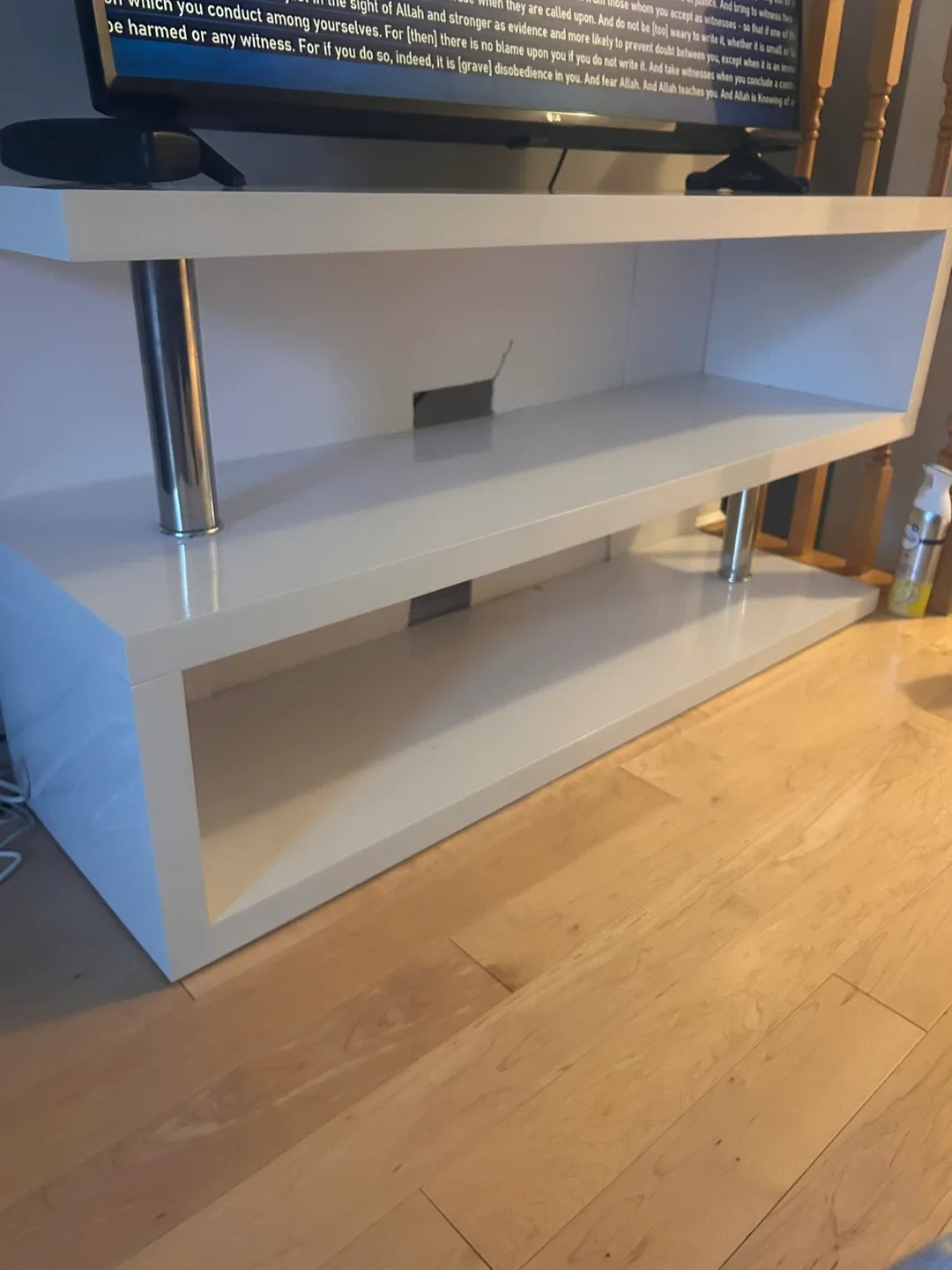 White TV Stand with Silver Legs thumbnail