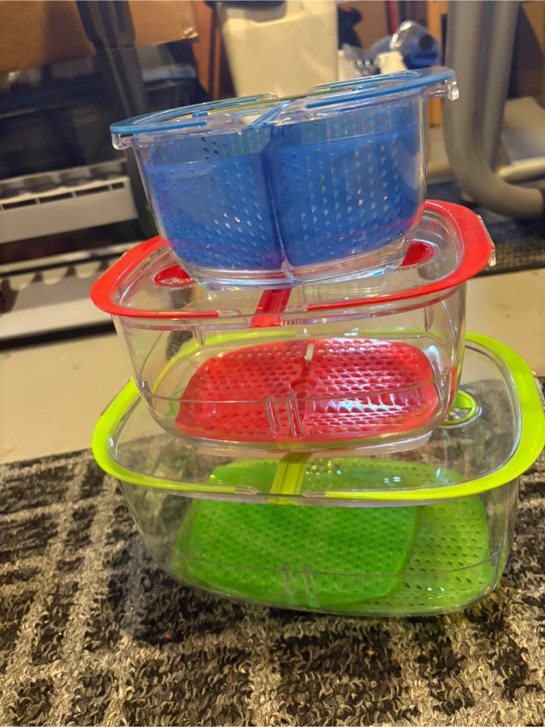 3x Clear Plastic Food Storage Containers - Blue, Red, Green - photo 2