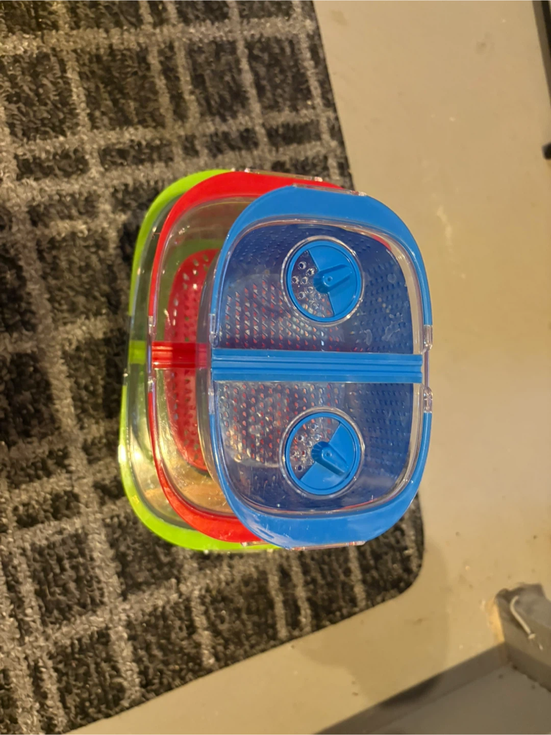 3x Clear Plastic Food Storage Containers - Blue, Red, Green - photo 3