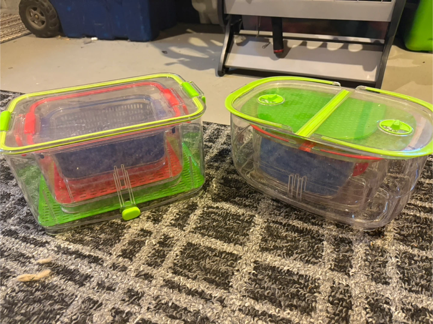 3x Clear Plastic Food Storage Containers - Blue, Red, Green