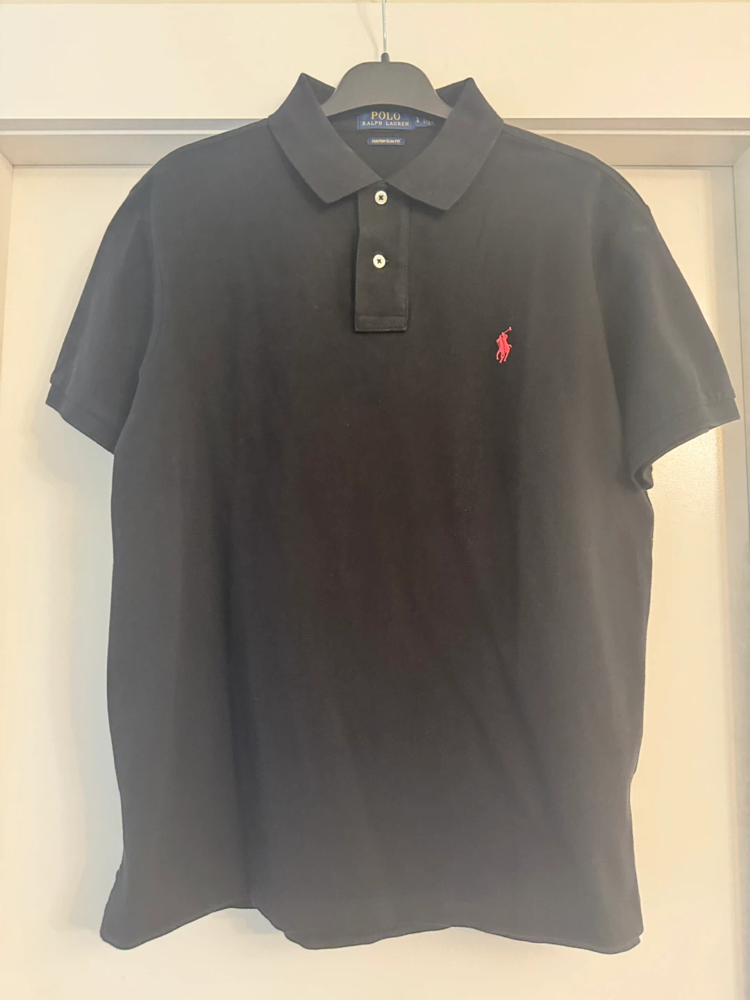 New Polo Ralph Lauren Black Custom Slim Fit Polo - L