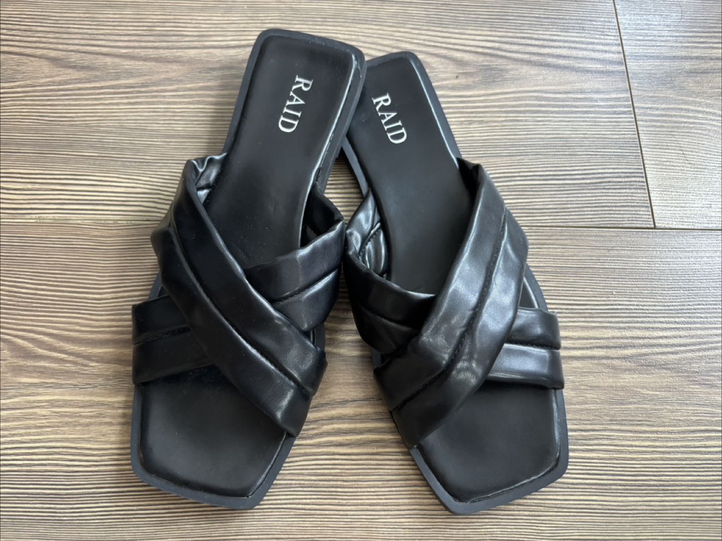 RAID Black Padded Cross Over Flat Sandals - Size 39
