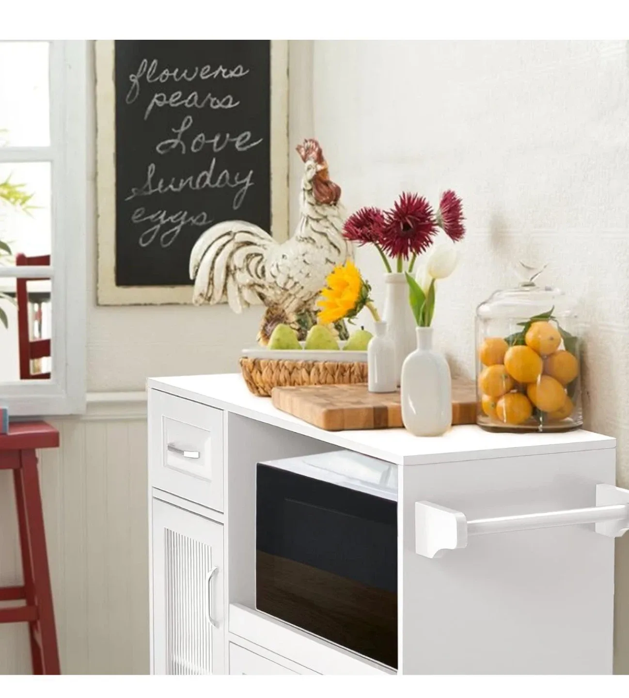 White Kitchen Island Cart with Storage image indicator(3)