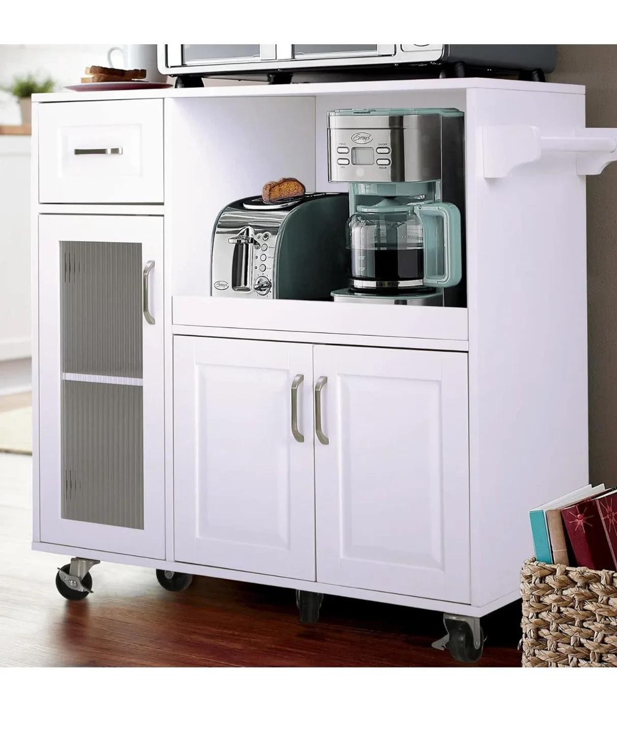White Kitchen Island Cart with Storage image indicator(2)
