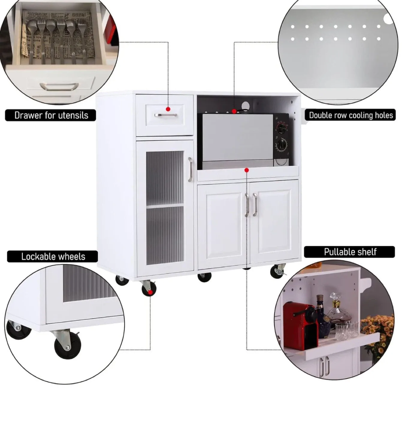 White Kitchen Island Cart with Storage image indicator(5)