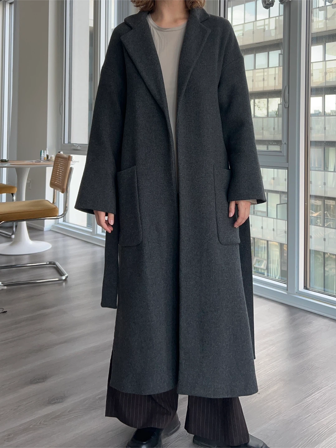 ZARA Dark Grey Long Wrap Coat – Size XS - photo 4