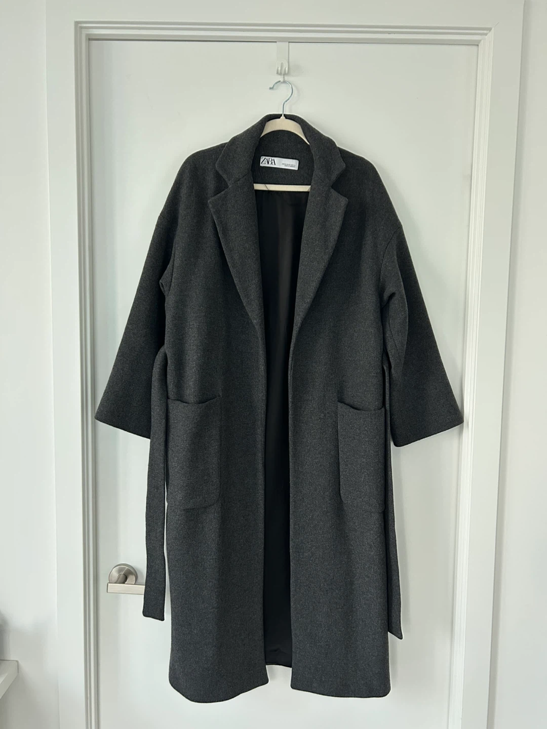 ZARA Dark Grey Long Wrap Coat – Size XS