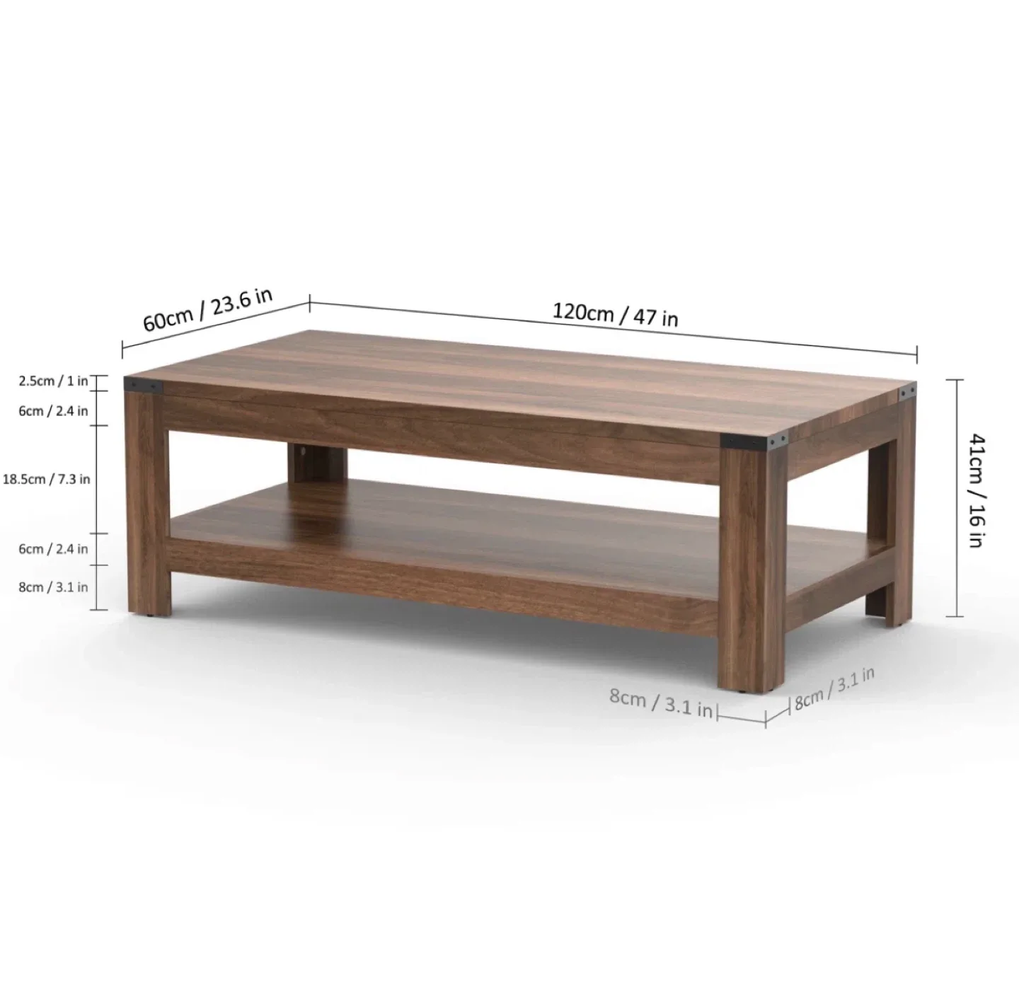 Brown Wood Coffee Table with Shelf image indicator(4)
