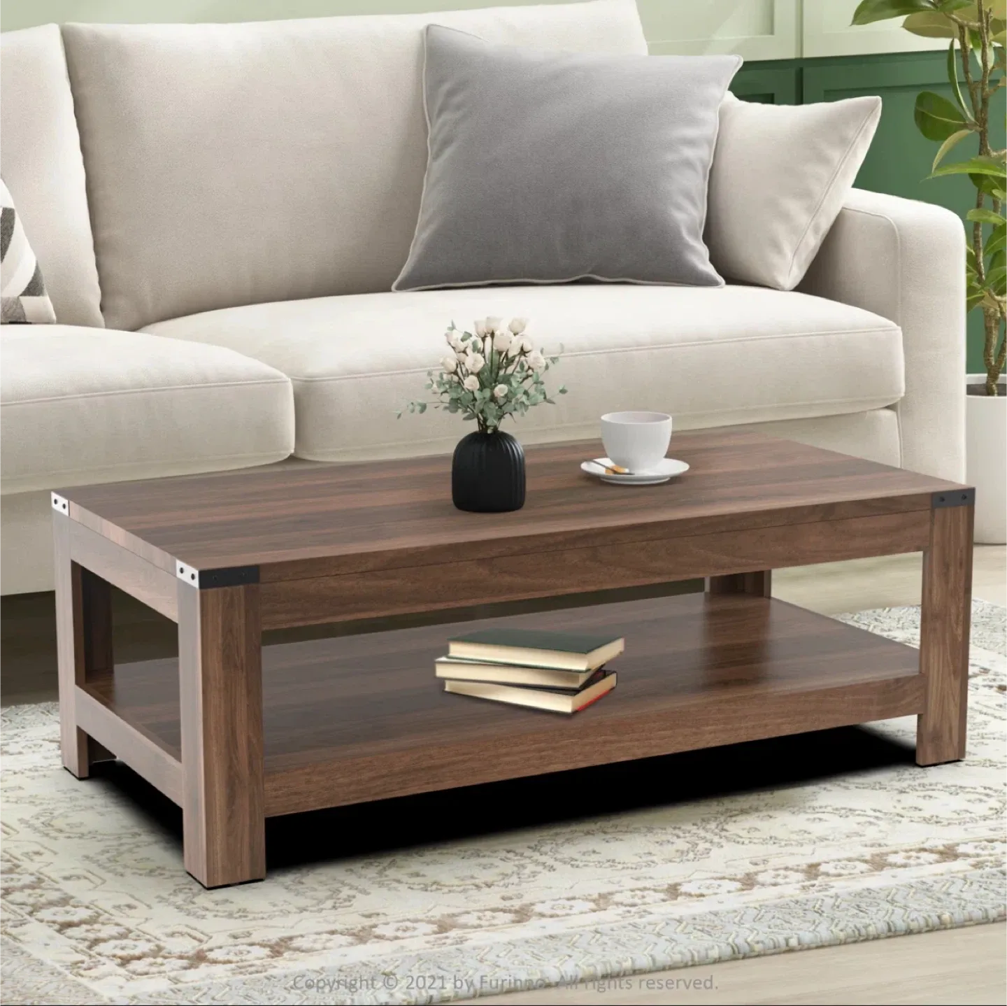 Brown Wood Coffee Table with Shelf image indicator(7)