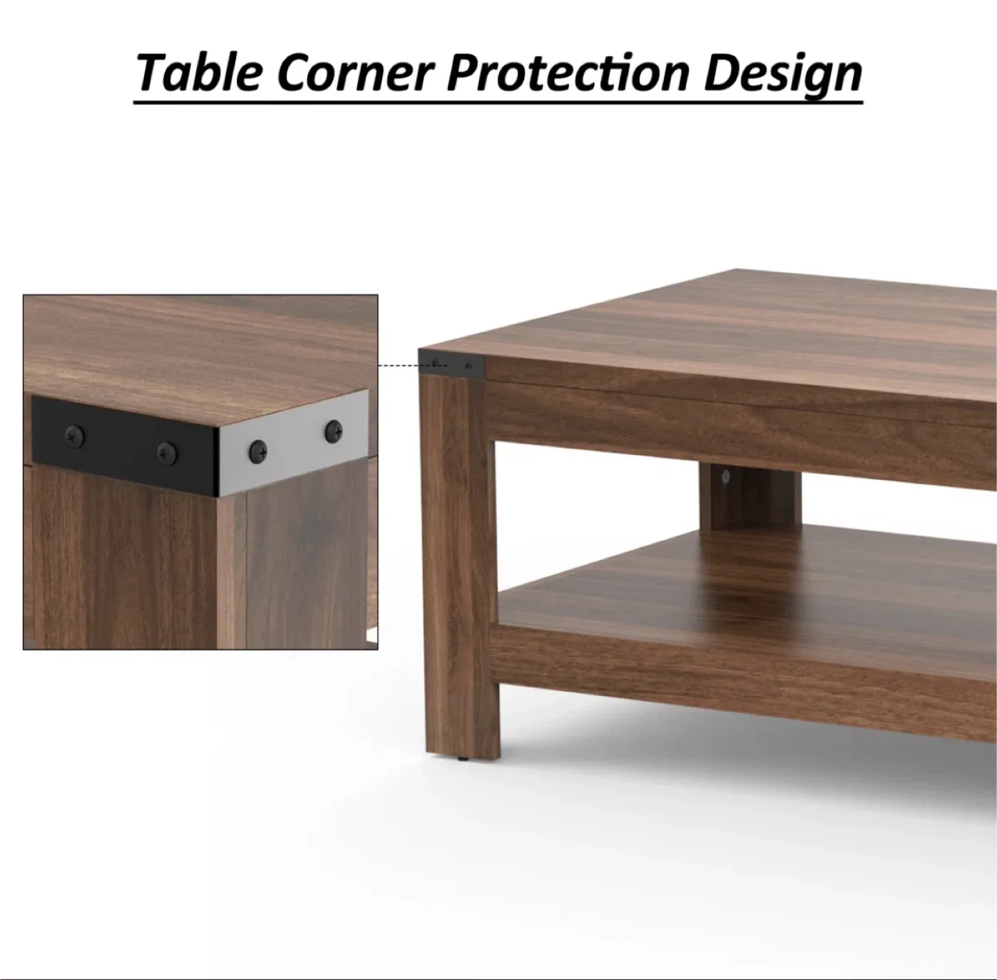 Brown Wood Coffee Table with Shelf image indicator(9)
