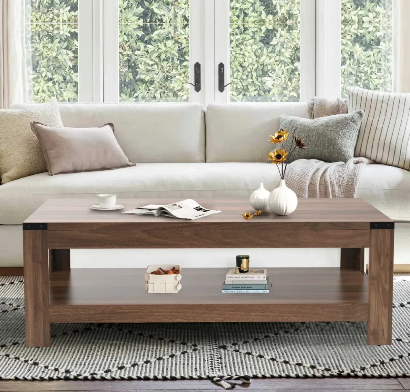 Brown Wood Coffee Table with Shelf image indicator(8)