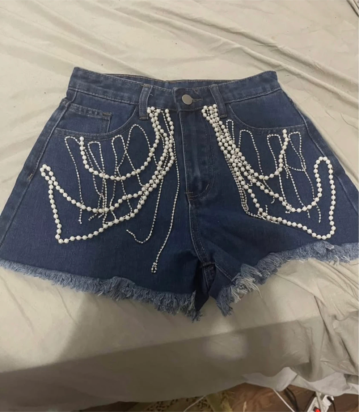 Shein Denim Shorts with Pearl Detail
