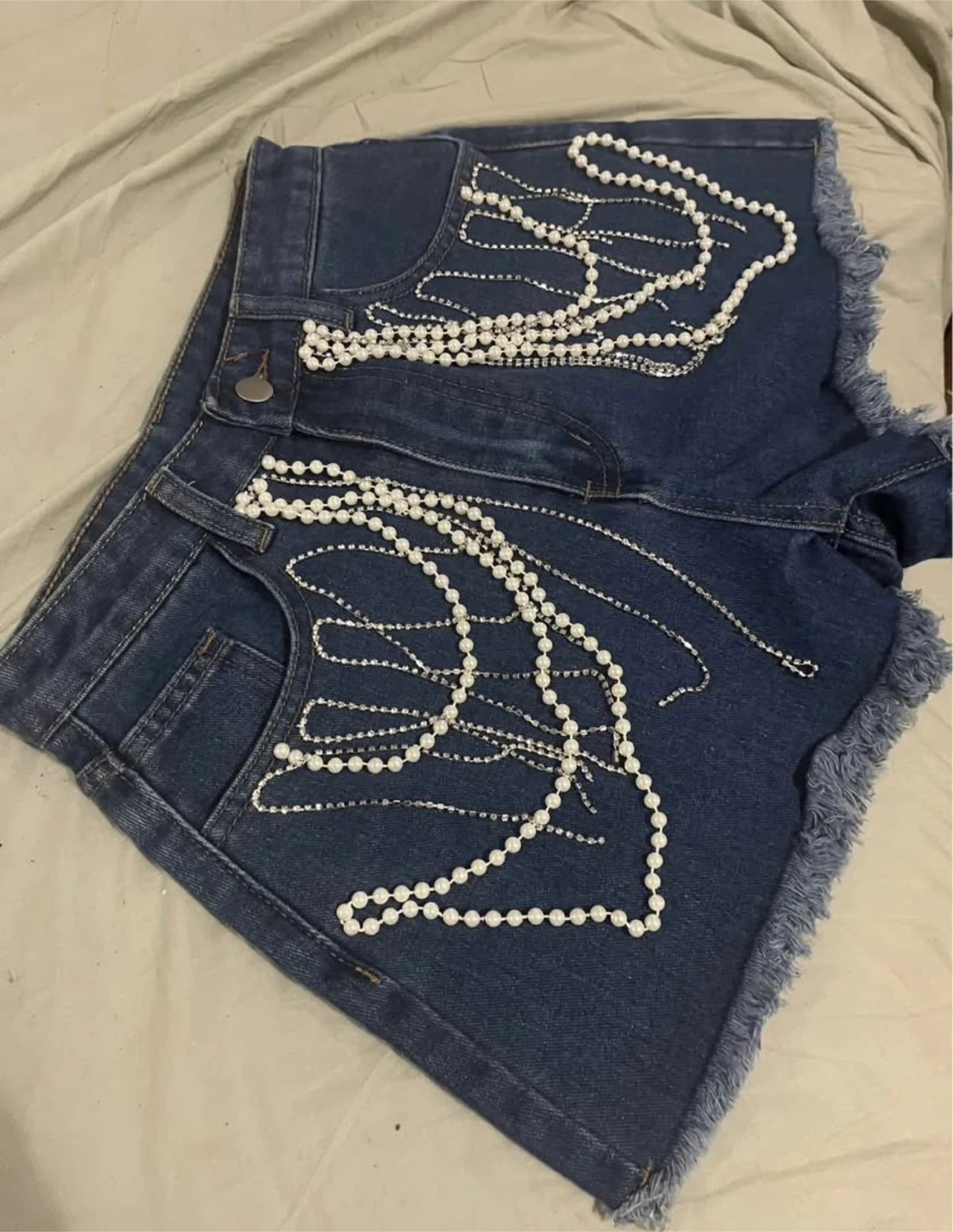 Shein Denim Shorts with Pearl Detail - photo 3