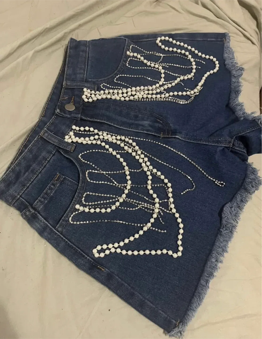 Shein Denim Shorts with Pearl Detail image indicator(3)