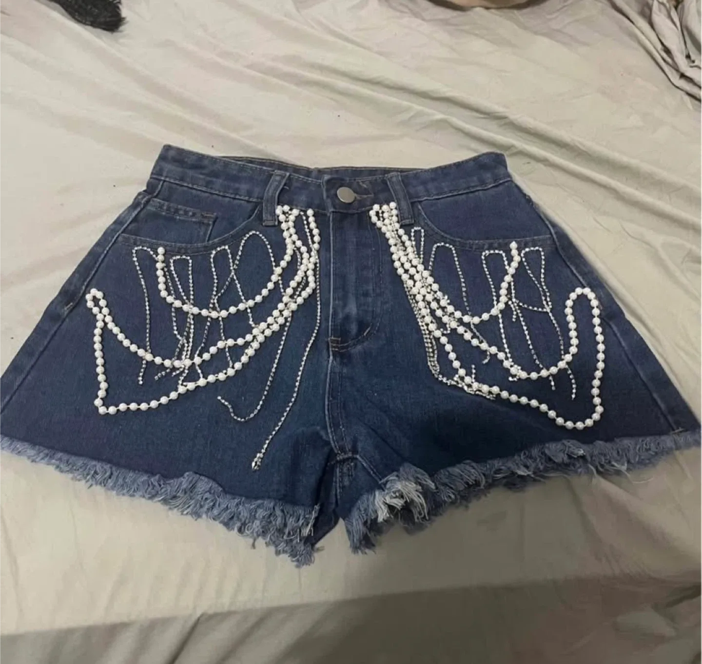 Shein Denim Shorts with Pearl Detail image indicator(2)