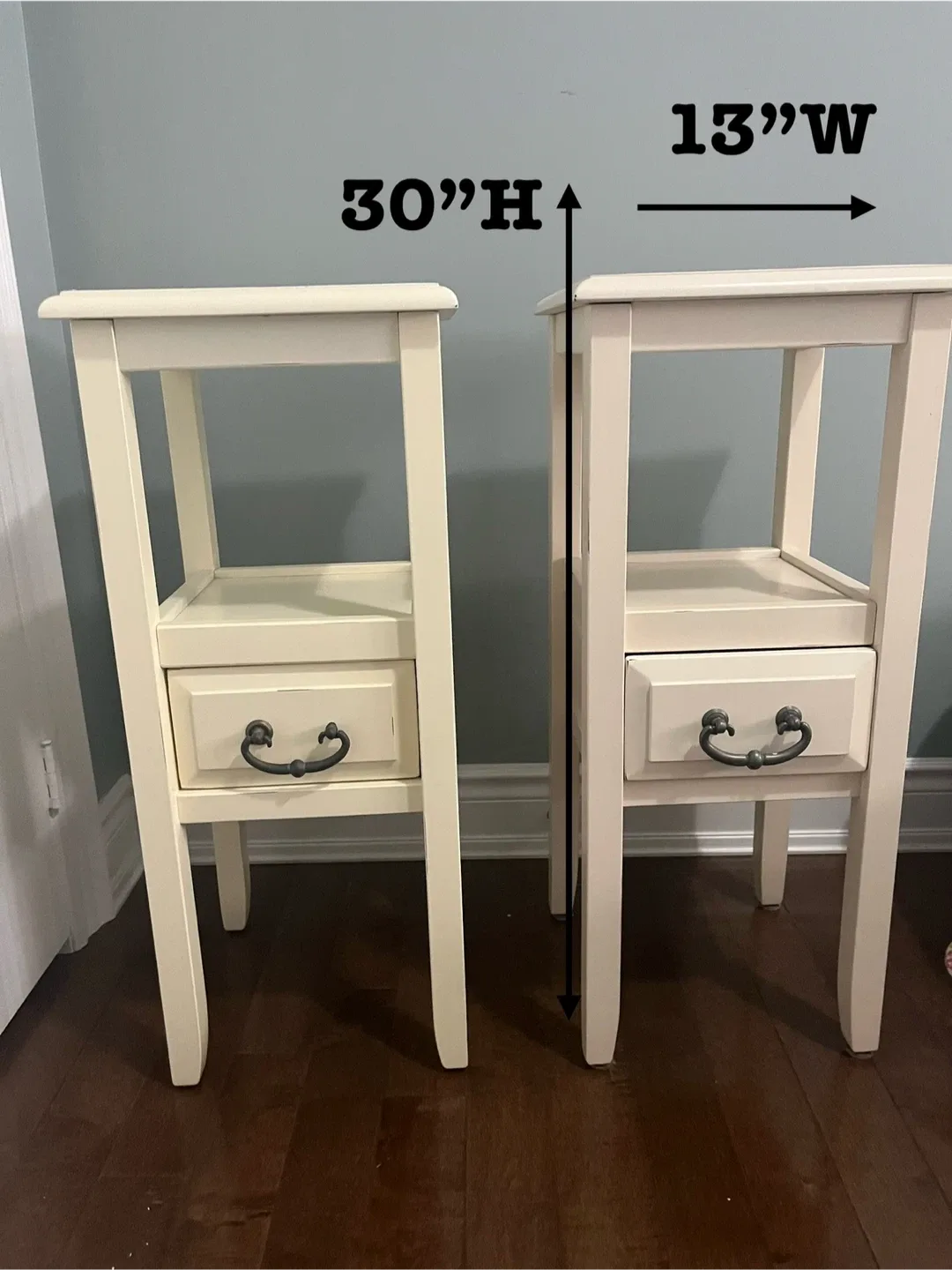 Pair of Cream Side Tables - 30"H x 13"W