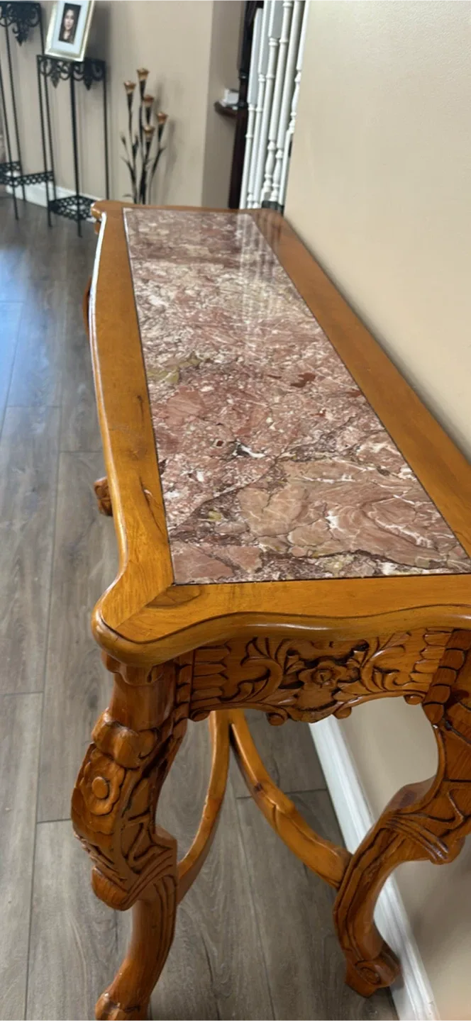 Marble top beautiful wood console table image indicator(5)
